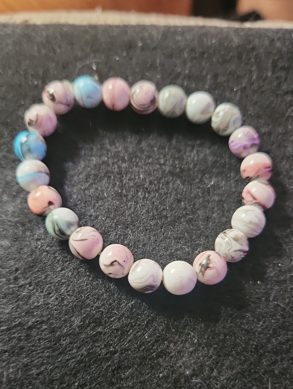 Pastel Marble Beaded Stretch Bracelet - Pink & Blue